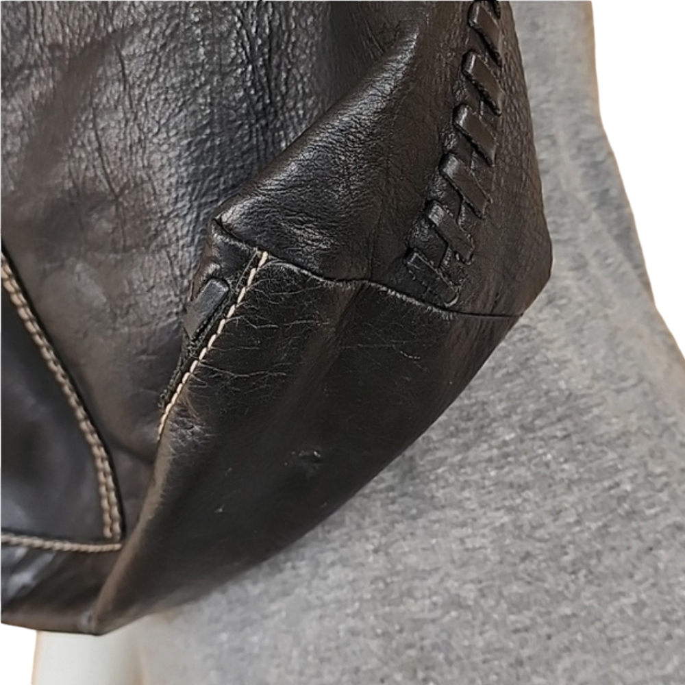 LUCKY BRAND Whipstitch Black Pebbled Leather Hobo Shoulder Bag Studs VINTAGE Y2K - Picture 14 of 16